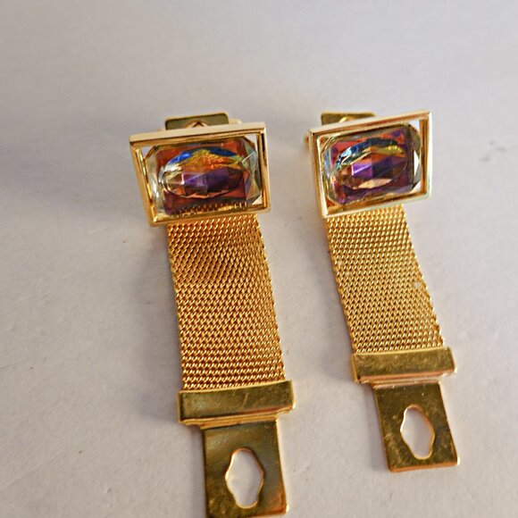 Vintage Purple Rivoli Crystal Gold Tone Cufflinks 70's Retro - Picture 2 of 2